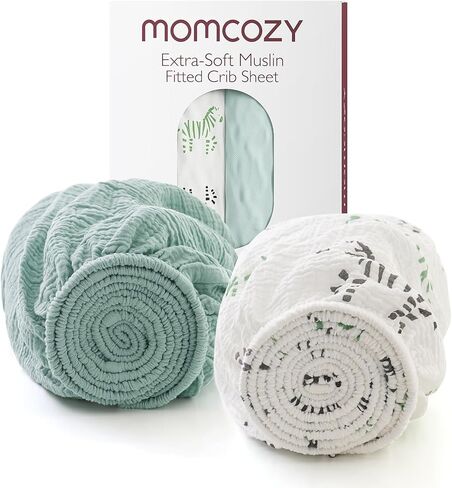 Momcozy موسلين ملاءات سرير صغيرة جاهزة، 91.44 سم × 66.04 سم، عبوتان من ملاءة مرتبة الأطفال المصنوعة من القطن الطبيعي الناعم المسامي، تغليف مرتبة 360 درجة مانع للانزلاق للأولاد والبنات، ملاءة سرير محايدة للأطفال الصغار، نجمة قمر زرقاء in Kuwait