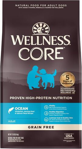 Wellness CORE Grain-Free High-Protein Dry Dog Food, Natural Ingredients, Made in USA with Real Meat, All Breeds, For Adult Dogs (Reduced Fat, 4-Pound Bag) in Kuwait