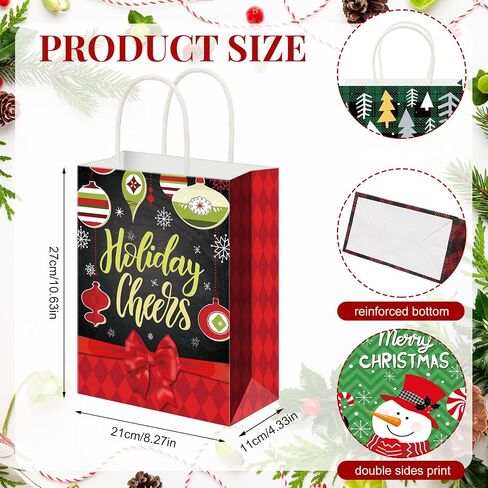 Cholemy 40 Pack Christmas Gift Bags with Tissue Paper Bulk Reusable Christmas Tote Bags with Handles Kraft Christmas Goody Bags for Xmas Wrapping Candy Goodie Party, 8 Styles (Small, Medium, Large) in Saudi Arabia