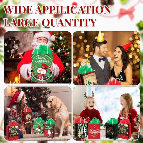 Cholemy 40 Pack Christmas Gift Bags with Tissue Paper Bulk Reusable Christmas Tote Bags with Handles Kraft Christmas Goody Bags for Xmas Wrapping Candy Goodie Party, 8 Styles (Small, Medium, Large) in Saudi Arabia