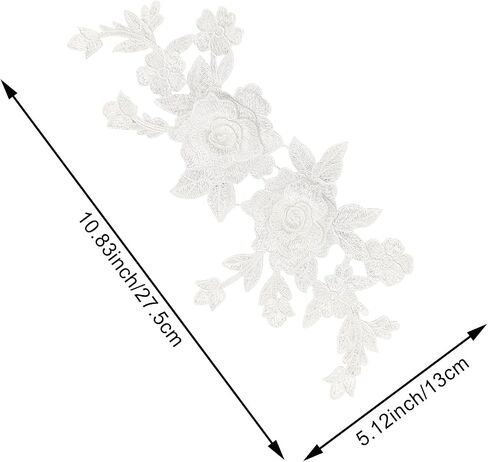 4PCS Black Embroidered Floral Appliques, Rose Flower Sew On Patch Retro Flower Pair Polyester Ornament for Headpiece Clothing Bridal Accessories Supply Craft DIY in Kuwait