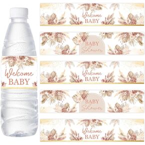 24PCS Pampas Grass Baby Shower Water Bottle Labels, Boho Baby Shower Waterproof Self Adhesive Water Bottle Labels for Boho Pampas Baby Shower Decorations
