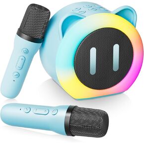Mini Karaoke Machine for Kids Adults，Portable Bluetooth Karaoke Speaker with 2 Wireless Microphones，Toys Birthday for Girls 4,5,6,7,8,9,10,11,12+ Years (Pink)