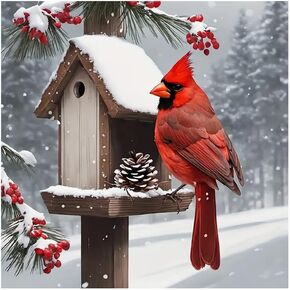 FHBUBPUP Cardinal Diamond Painting Kits for Adults, Winter Christmas Diamond Painting Art Kit, DIY Full Drill Round Gem Painting Art Craft Home Decor Gift 12×12inch 30x30cm