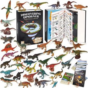 Dinosaur Toys Book with 50 PCS Different Dinosaurs Figures & Pokers,Interactive Perfect for Kids Dinosaurs Educational Toys for 3 4 5 6Year Old Boys&Girls