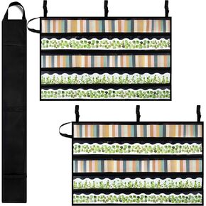Pack of 2, Bulletin Board Border Storage, Black, 37.5" x 23.8" Unfolded Size - Bulletin Border Storage Pocket Charts for Easy Border Organization, Portable Border Storage Box for Teachers