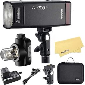 مشغل فلاش Godox AD200 Pro Godox AD200Pro وGodox XProII-N لكاميرا نيكون، TTL 2.4G HSS 1/8000s، بطارية 2900 مللي أمبير في الساعة، 500 ومضة طاقة كاملة، إعادة تدوير 0.01-1.8 ثانية، لمبة عارية/رأس فلاش Speedlite Fresnel