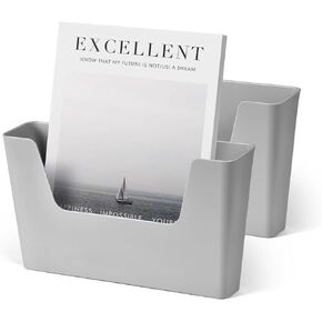YOHOM 2 Pack Office Adhesive Mount Document Holder Racks Small Storage Holder for Wall Door Hanging Mails Bills Organizer Plastic (2 Pcs, Pearl White)