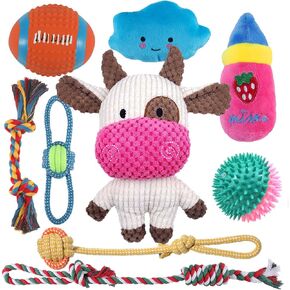 Dog Toys Kit,Squeak Plush Toys Balls Ropes,Teething Active Play and Chew,9 Pack Set for Small Medium Puppy