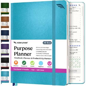 Purpose Planner Notebook A5 5.8"x8.3" Undated Daily Planner 2024-2025 Daily Weekly and Monthly Productivity Goal Setting Tool for Work Home ADHD Planner for Adults Self Care Journal (Teal Softcover)