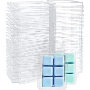 Jucoan 100 Pack Wax Melt Clamshell Mold, 6-Cavity Clear Empty Plastic Wax Melt Container for DIY Wax Melt Wickless Candles Soap, Christmas Wax Craft Gift Home Decor 2 Shapes, Heart and Round