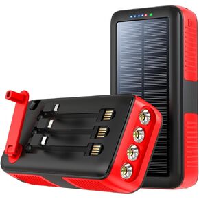 Solar Charger Power Bank 63200mAh, Portable Charger with Dual Outputs & Dual Inputs 4 LEDs Flashlight, Hand Crank Power Bank Fast Charging Battery Pack for Outdoor Camping Survival Gear