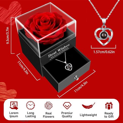 سوتورون عقد بتصميم وردة حقيقية حمراء محفوظة بعبارة «I Love You» - هدايا الزهور الأبدية للأم والزوجة والصديقة لها في الذكرى السنوية وعيد الأم وعيد الحب والكريسماس وعيد الميلاد للنساء in Saudi Arabia