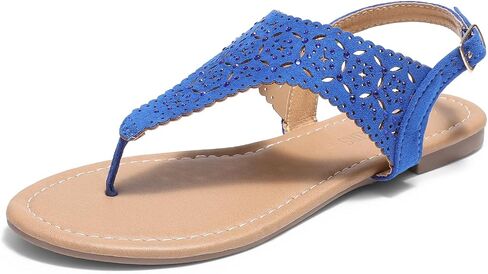 DREAM PAIRS Women's T-Strap Gladiator Flat Sandals | Thong Rhinestone Dressy Casual Wear Cute Comfort Ankle Strap with Buckle Closure Sandals for Summer Beach in Saudi Arabia