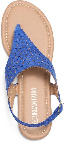 DREAM PAIRS Women's T-Strap Gladiator Flat Sandals | Thong Rhinestone Dressy Casual Wear Cute Comfort Ankle Strap with Buckle Closure Sandals for Summer Beach in Saudi Arabia