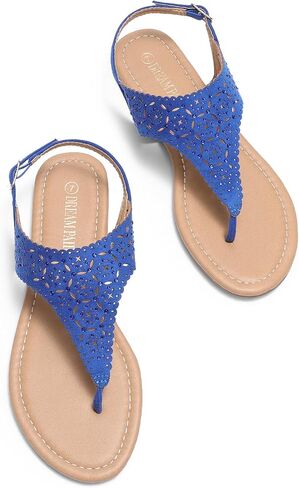 DREAM PAIRS Women's T-Strap Gladiator Flat Sandals | Thong Rhinestone Dressy Casual Wear Cute Comfort Ankle Strap with Buckle Closure Sandals for Summer Beach in Saudi Arabia