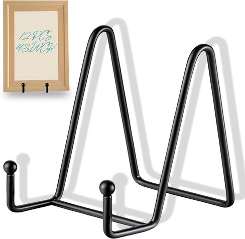 SEUNGCH 12Pcs Black Plate Stands for Displays 4.3Inch, Iron Picture Frame Stand Holder Easels, Metal Book Display Stand for Book, Photo Easel, Decorative Plate, Dish in Kuwait