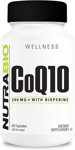 NutraBio CoQ10 Dietary Supplement with Bioperine, Healthy Heart Function & Cellular Energy Production, 200mg - 60 Capsules in Kuwait