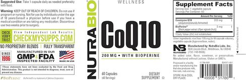 NutraBio CoQ10 Dietary Supplement with Bioperine, Healthy Heart Function & Cellular Energy Production, 200mg - 60 Capsules in Kuwait