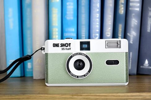 1 Shot Point and Shoot 35mm Film Camera Reusable One Shot Half Frame Camera, Built in Flash, Bundled with One Roll ASA/ISO 400 Black & White Film 18 Exp, Battery is Not Included (Brown Color) in Saudi Arabia