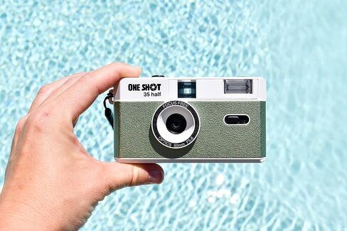 1 Shot Point and Shoot 35mm Film Camera Reusable One Shot Half Frame Camera, Built in Flash, Bundled with One Roll ASA/ISO 400 Black & White Film 18 Exp, Battery is Not Included (Brown Color) in Saudi Arabia