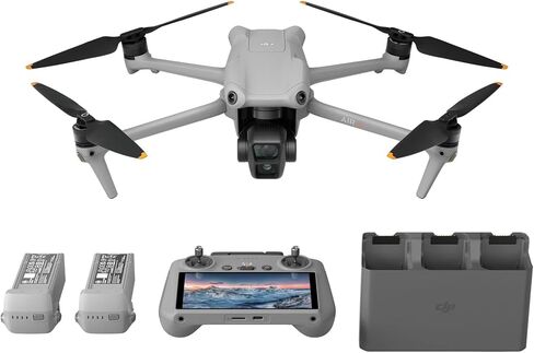 مجموعة DJI Air 3 Fly More Combo مع DJI RC 2 (جهاز التحكم عن بعد بالشاشة)، طائرة بدون طيار مع كاميرات أساسية مزدوجة متوسطة وواسعة الزاوية للبالغين، دقة 4K HDR، أقصى وقت طيران 46 دقيقة، 48 ميجابكسل، بطاريتين إضافيتين in Kuwait