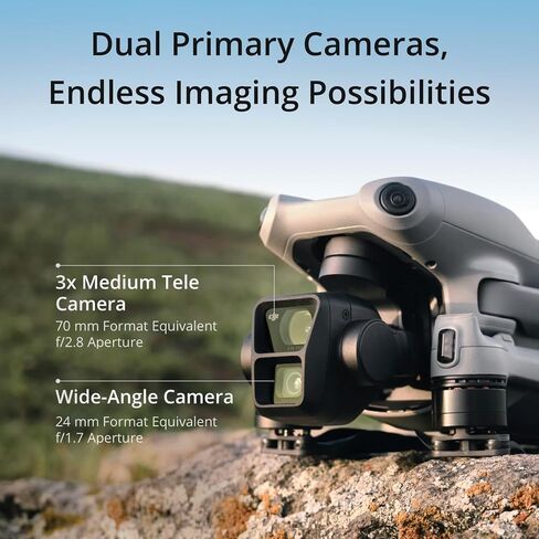 مجموعة DJI Air 3 Fly More Combo مع DJI RC 2 (جهاز التحكم عن بعد بالشاشة)، طائرة بدون طيار مع كاميرات أساسية مزدوجة متوسطة وواسعة الزاوية للبالغين، دقة 4K HDR، أقصى وقت طيران 46 دقيقة، 48 ميجابكسل، بطاريتين إضافيتين in Kuwait