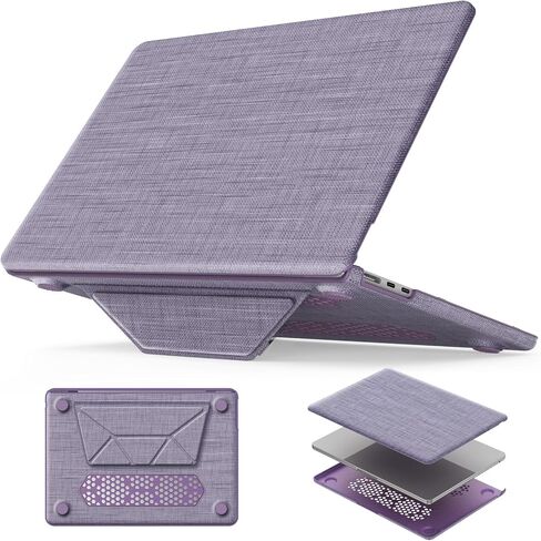 حافظة HXCASEAC متوافقة مع حافظة MacBook Air 13 بوصة 2020 2018 مع حامل قابل للطي، غطاء صلب واقٍ مضاد للخدش لجلد البولي يوريثان A2337، A2179، A1932، رمادي in Kuwait
