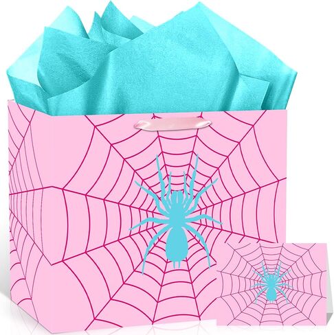 Spider Birthday Gift Bag Spider Birthday Party Paper Bags with Handles Tissue Paper and Card Red Black Spider Webs Wrapping Bag Spider Party Decorations for Boys Men Birthday Christmas Supplies in Saudi Arabia