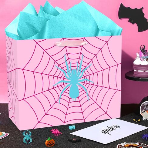 Spider Birthday Gift Bag Spider Birthday Party Paper Bags with Handles Tissue Paper and Card Red Black Spider Webs Wrapping Bag Spider Party Decorations for Boys Men Birthday Christmas Supplies in Saudi Arabia