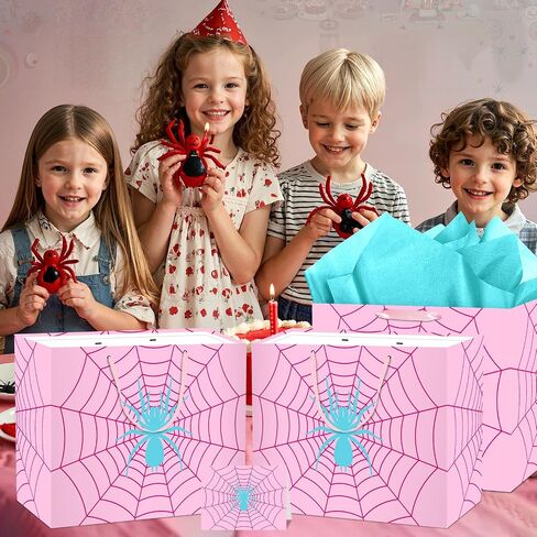 Spider Birthday Gift Bag Spider Birthday Party Paper Bags with Handles Tissue Paper and Card Red Black Spider Webs Wrapping Bag Spider Party Decorations for Boys Men Birthday Christmas Supplies in Saudi Arabia