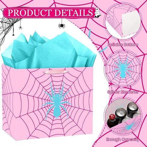 Spider Birthday Gift Bag Spider Birthday Party Paper Bags with Handles Tissue Paper and Card Red Black Spider Webs Wrapping Bag Spider Party Decorations for Boys Men Birthday Christmas Supplies in Saudi Arabia
