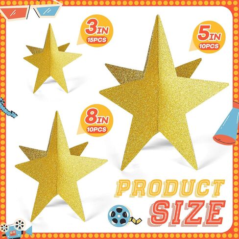45 Pcs Star Centerpieces for Tables 3D Movie Night Supplies Star Decorations Gold Movie Night Party Decorations 3 Sizes 8" 5" 3" Red Carpet Film Show Theme Birthday Party Table Decoration in Kuwait