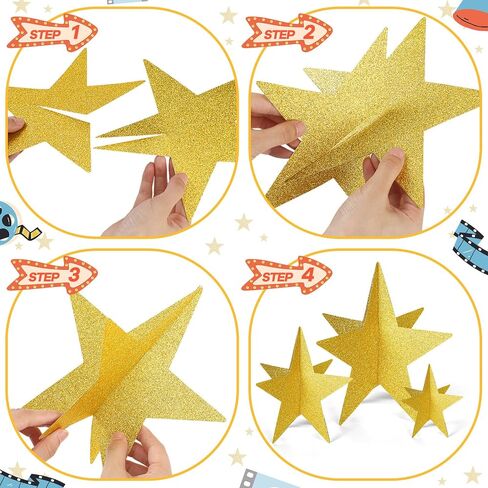 45 Pcs Star Centerpieces for Tables 3D Movie Night Supplies Star Decorations Gold Movie Night Party Decorations 3 Sizes 8" 5" 3" Red Carpet Film Show Theme Birthday Party Table Decoration in Kuwait