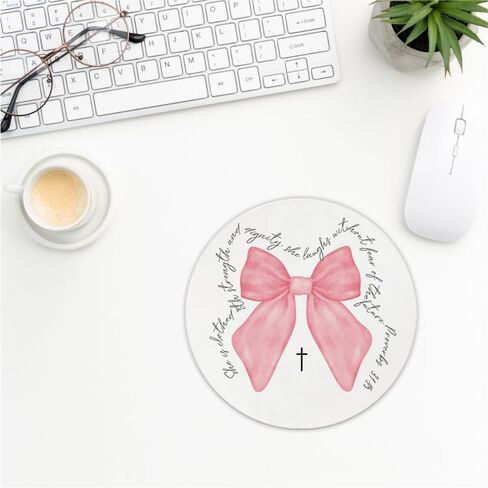 QUICQOD Pink Trendy Coquette Mouse Pad,Girly Bows Heart Cake Round Mouse Pad,Retro Non-Slip Rubber Base Mousepads for Home Office Dorm Desk Decor,Teen Girl Women Gifts,8.7 x 8.7 Inch in Kuwait