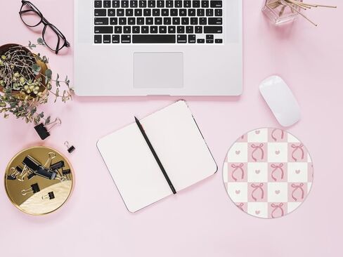 QUICQOD Pink Trendy Coquette Mouse Pad,Girly Bows Heart Cake Round Mouse Pad,Retro Non-Slip Rubber Base Mousepads for Home Office Dorm Desk Decor,Teen Girl Women Gifts,8.7 x 8.7 Inch in Kuwait