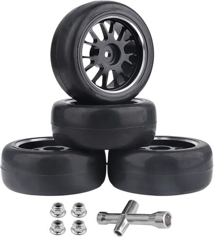 AllinRC PreGlued Aluminum 12mm Hex RC Wheels and Tires OD 2.56" for 1/10 On-Road Touring Car RC Drift Car, Set of 4 (Edition C) in Kuwait