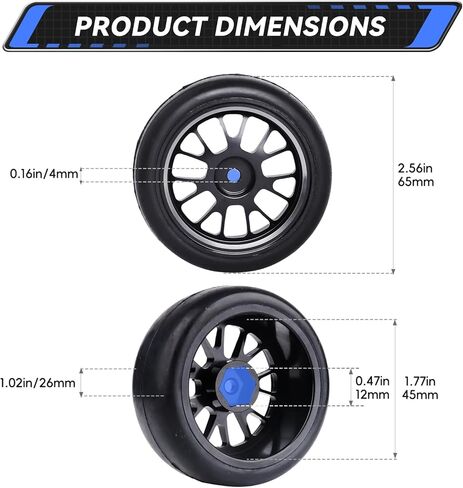 AllinRC PreGlued Aluminum 12mm Hex RC Wheels and Tires OD 2.56" for 1/10 On-Road Touring Car RC Drift Car, Set of 4 (Edition C) in Kuwait