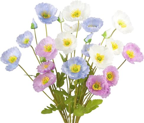 6 Pcs Artificial Poppy Flowers Silk Fake Poppy Flowers with Stems Faux Poppy Spring Flowers Real Touch Flowers for Home Kitchen Wedding Decorations Floral Arrangement Table Centerpiece in Saudi Arabia