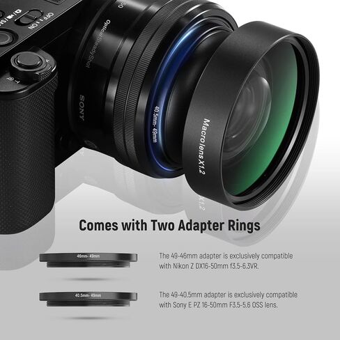 NEEWER 40.5mm HD Wide Angle Lens Compatible with Sony ZV-1F ZV-E10 A5000 A6000, 2 in 1 18mm Wide Angle & 10x Macro Additional Lens with Extension Tube, Bayonet Mount Lens Adapter (LS-30, Black) in Saudi Arabia