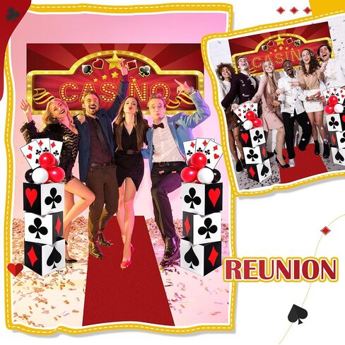 62 Pcs Casino Theme Favor Boxes Party Decorations Set 11 Inch Dice Favor Boxes Jumbo Poker Cards Red Black White Balloon Banner Runners Supply for Casino Birthday Holiday Party Decoration in Saudi Arabia
