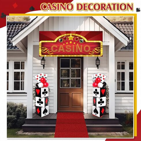 62 Pcs Casino Theme Favor Boxes Party Decorations Set 11 Inch Dice Favor Boxes Jumbo Poker Cards Red Black White Balloon Banner Runners Supply for Casino Birthday Holiday Party Decoration in Saudi Arabia
