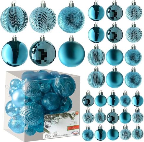 Prextex Christmas Tree Ornaments - Blue Christmas Ball Ornaments Set for Christmas, Holiday, Wreath & Party Decorations (36 pcs - Small, Medium, Large) Shatterproof in Kuwait