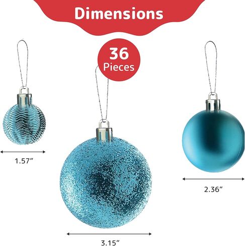 Prextex Christmas Tree Ornaments - Blue Christmas Ball Ornaments Set for Christmas, Holiday, Wreath & Party Decorations (36 pcs - Small, Medium, Large) Shatterproof in Kuwait