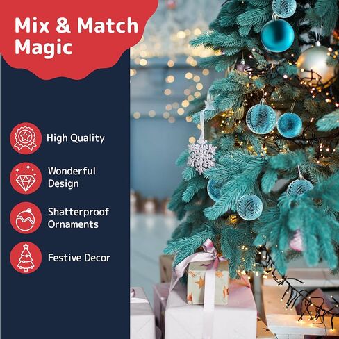 Prextex Christmas Tree Ornaments - Blue Christmas Ball Ornaments Set for Christmas, Holiday, Wreath & Party Decorations (36 pcs - Small, Medium, Large) Shatterproof in Kuwait