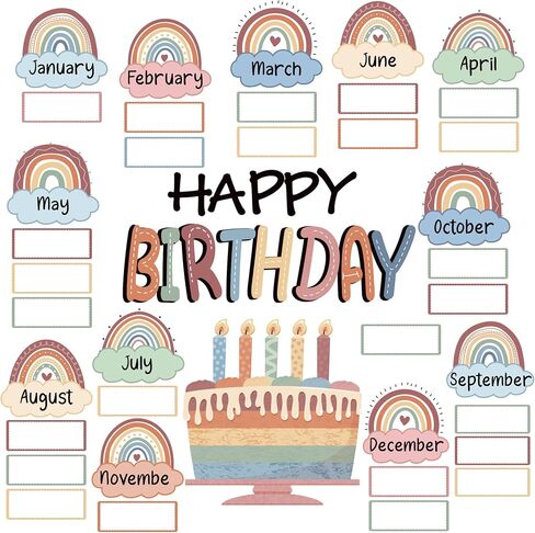 Rainbow Happy Birthday Bulletin Board Rainbow Holiday Birthday Board Sign Let's Celebrate Happy Birthday Rainbow Cloud Accents Cutouts for Calendars Festival Bulletin Boards Wall Classrooms Decor in Saudi Arabia