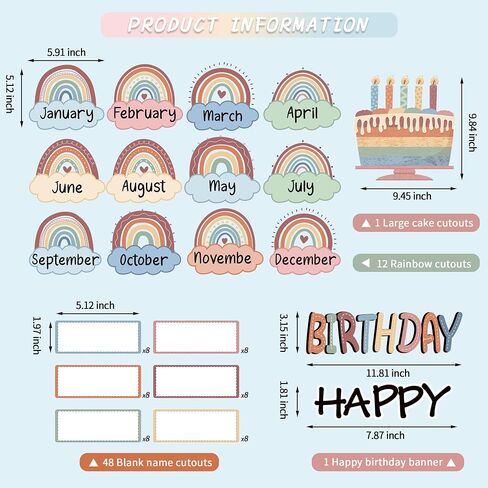 Rainbow Happy Birthday Bulletin Board Rainbow Holiday Birthday Board Sign Let's Celebrate Happy Birthday Rainbow Cloud Accents Cutouts for Calendars Festival Bulletin Boards Wall Classrooms Decor in Saudi Arabia