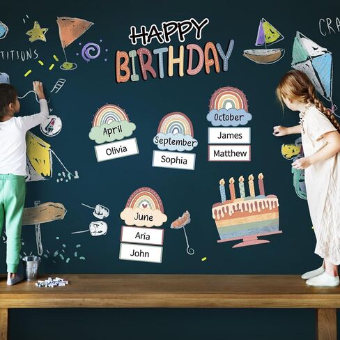 Rainbow Happy Birthday Bulletin Board Rainbow Holiday Birthday Board Sign Let's Celebrate Happy Birthday Rainbow Cloud Accents Cutouts for Calendars Festival Bulletin Boards Wall Classrooms Decor in Saudi Arabia