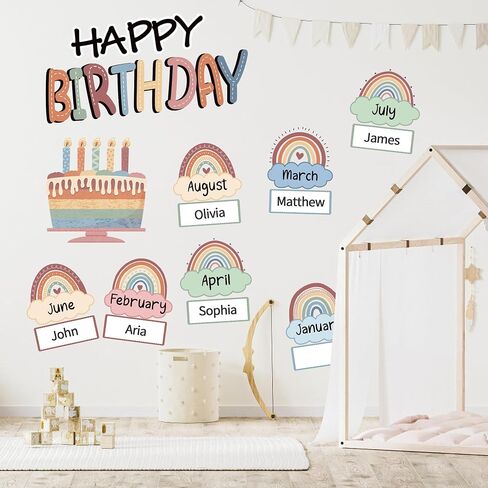 Rainbow Happy Birthday Bulletin Board Rainbow Holiday Birthday Board Sign Let's Celebrate Happy Birthday Rainbow Cloud Accents Cutouts for Calendars Festival Bulletin Boards Wall Classrooms Decor in Saudi Arabia