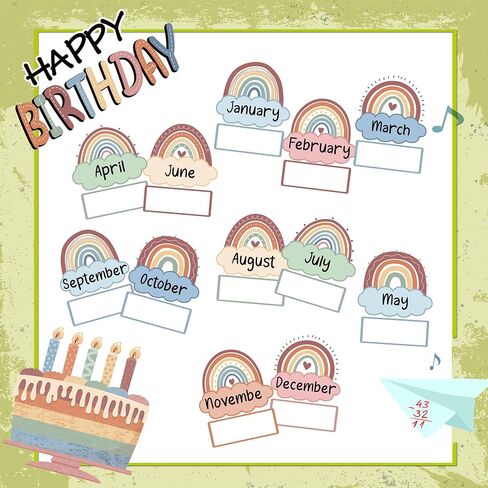 Rainbow Happy Birthday Bulletin Board Rainbow Holiday Birthday Board Sign Let's Celebrate Happy Birthday Rainbow Cloud Accents Cutouts for Calendars Festival Bulletin Boards Wall Classrooms Decor in Saudi Arabia